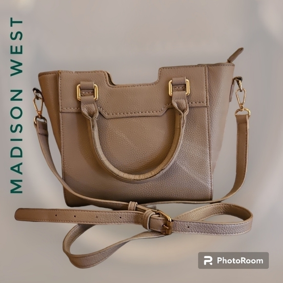 3/$30 MADISON WEST Mauve Pebble Faux Leather Medium Satchel Bag FLAWED - Picture 1 of 13